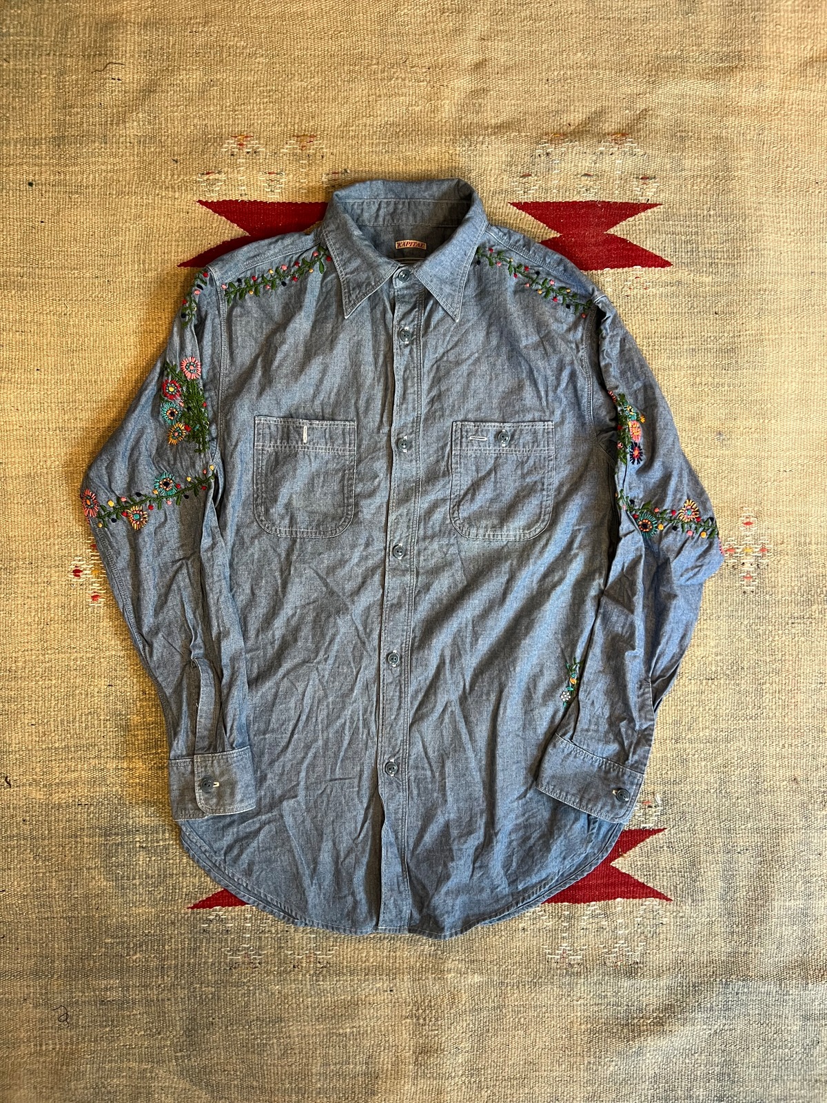 vintage kapital キャピタル シャンブレーハンド刺繍シャツ（フラワー 