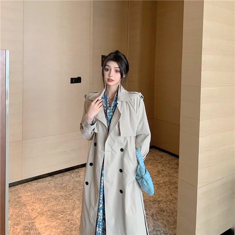 オールマッチのミドル丈でハンサムなスタイルのルーズドレープオーバーニーウインドブレーカージャケットレディース2020秋冬新気質トップ ブラックストロベリース50613605381