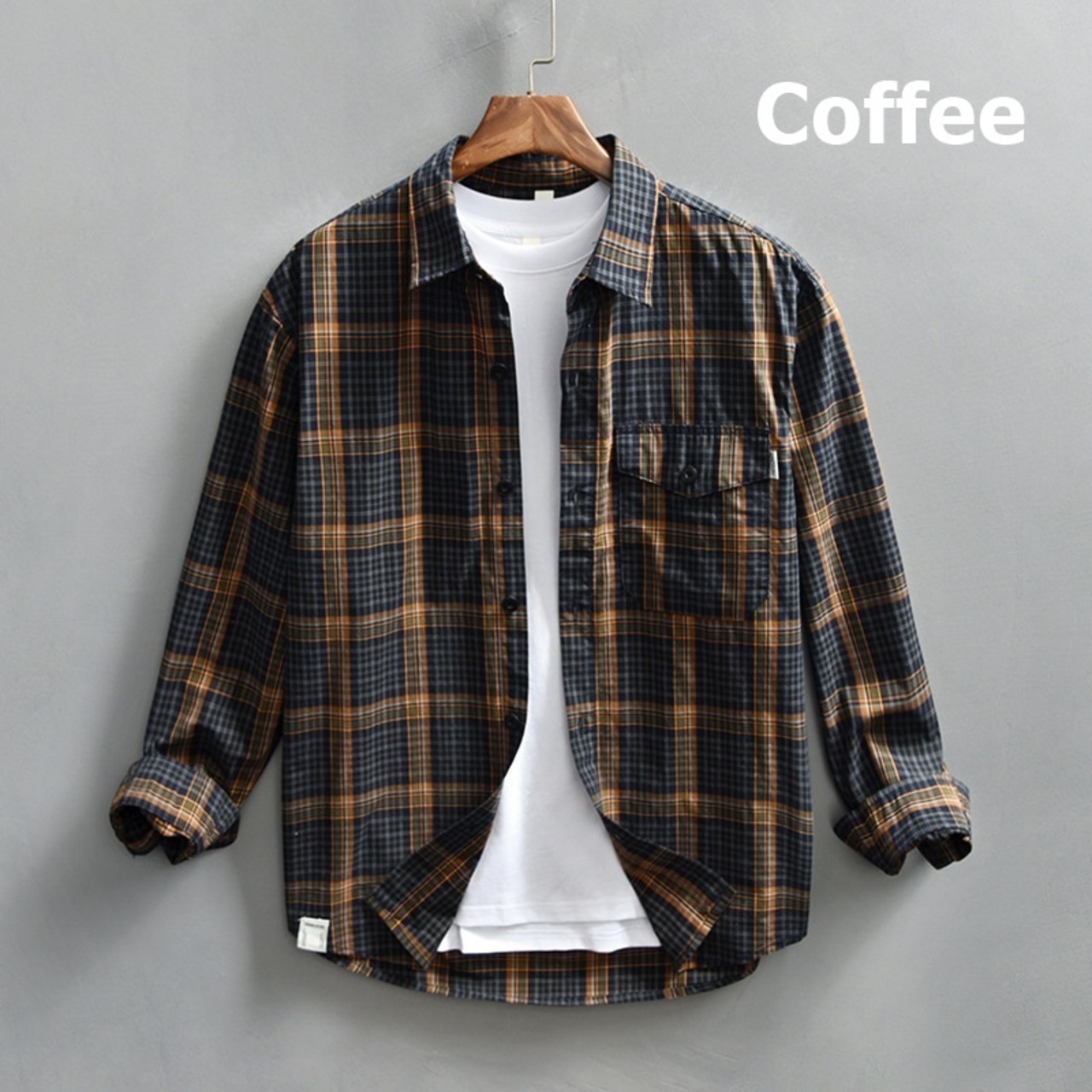 【M-3XL】Dark Check Long Sleeve Shirt / ダーク チェック 長袖 シャツ
