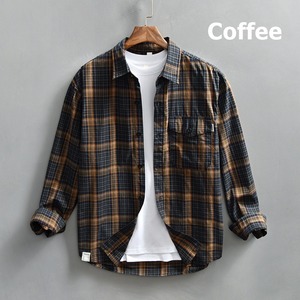 【M-3XL】Dark Check Long Sleeve Shirt / ダーク チェック 長袖 シャツ