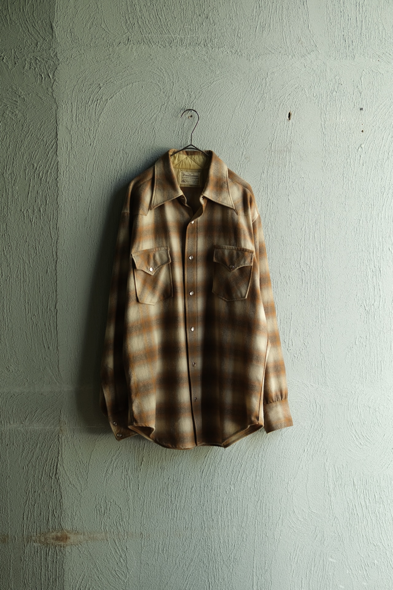 Utah/70's "PENDLETON" ombre check western shirt