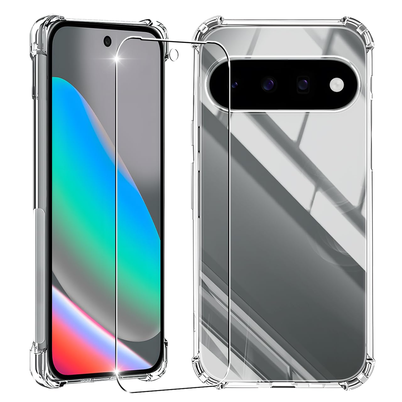 対応 Google Pixel 11 ケース クリア 黄変防止 + Pixel 11 ガラスフィルム 柔軟 グーグルピクセル11 ケース 耐衝撃 ガラスフイルム保護付き 指紋防止 落下防止 耐衝撃 ガラスフイルム保護付き 指紋防止 落下防止 耐久性 JCJC-TPUPIXE11