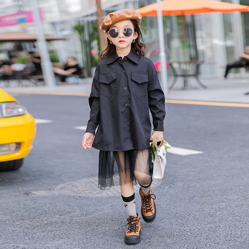 スプリングドレス ワンピース シャツ スタイルメッシュ 春物 ステッチ トレンディボーイ1544805216