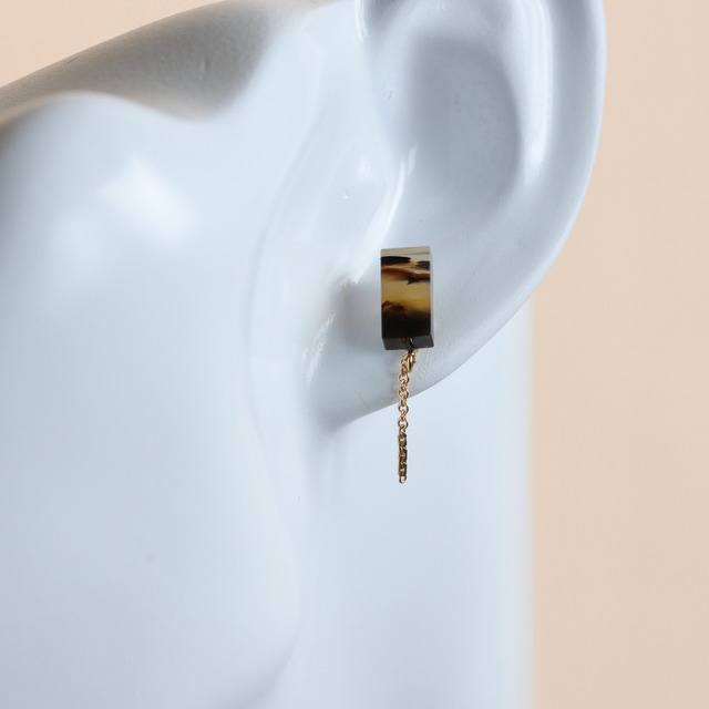 一点もの｜水墨模様のスクエアアゲートバーピアス-ブラック-｜14kgf