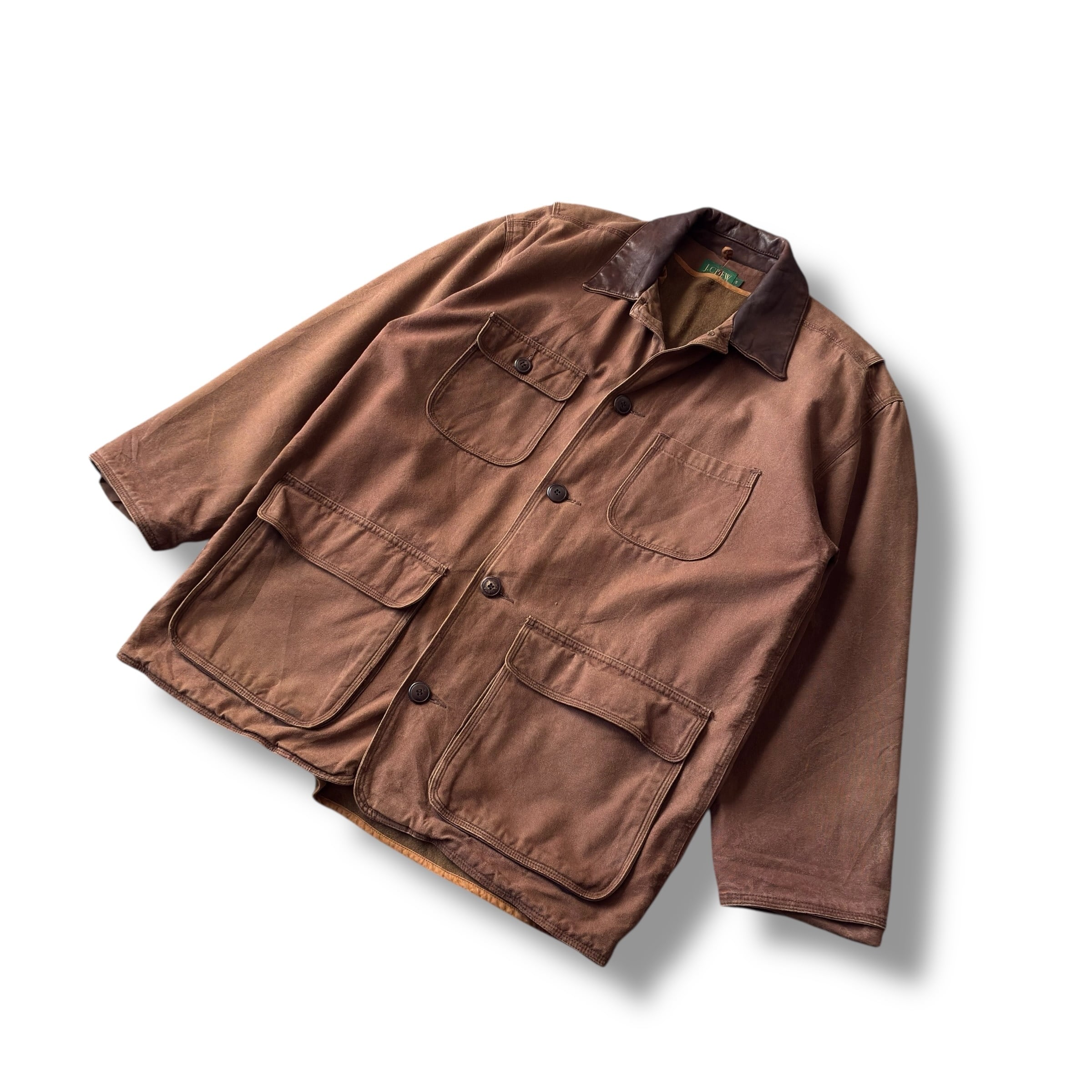 襟レザー　90s J.CREW カバーオール　ライナー付き ジャケット　巨人タグ 襟レザー］90's J.CREW“カバーオール“ライナー付き ジャケット
