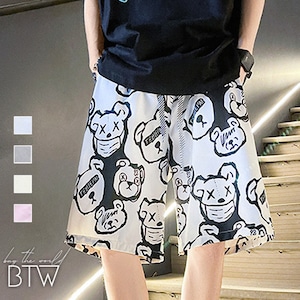 【韓国メンズファッション】クマプリントハーフパンツ イージーパンツ カジュアル ストリート ヒップホップ ラフ BW2490