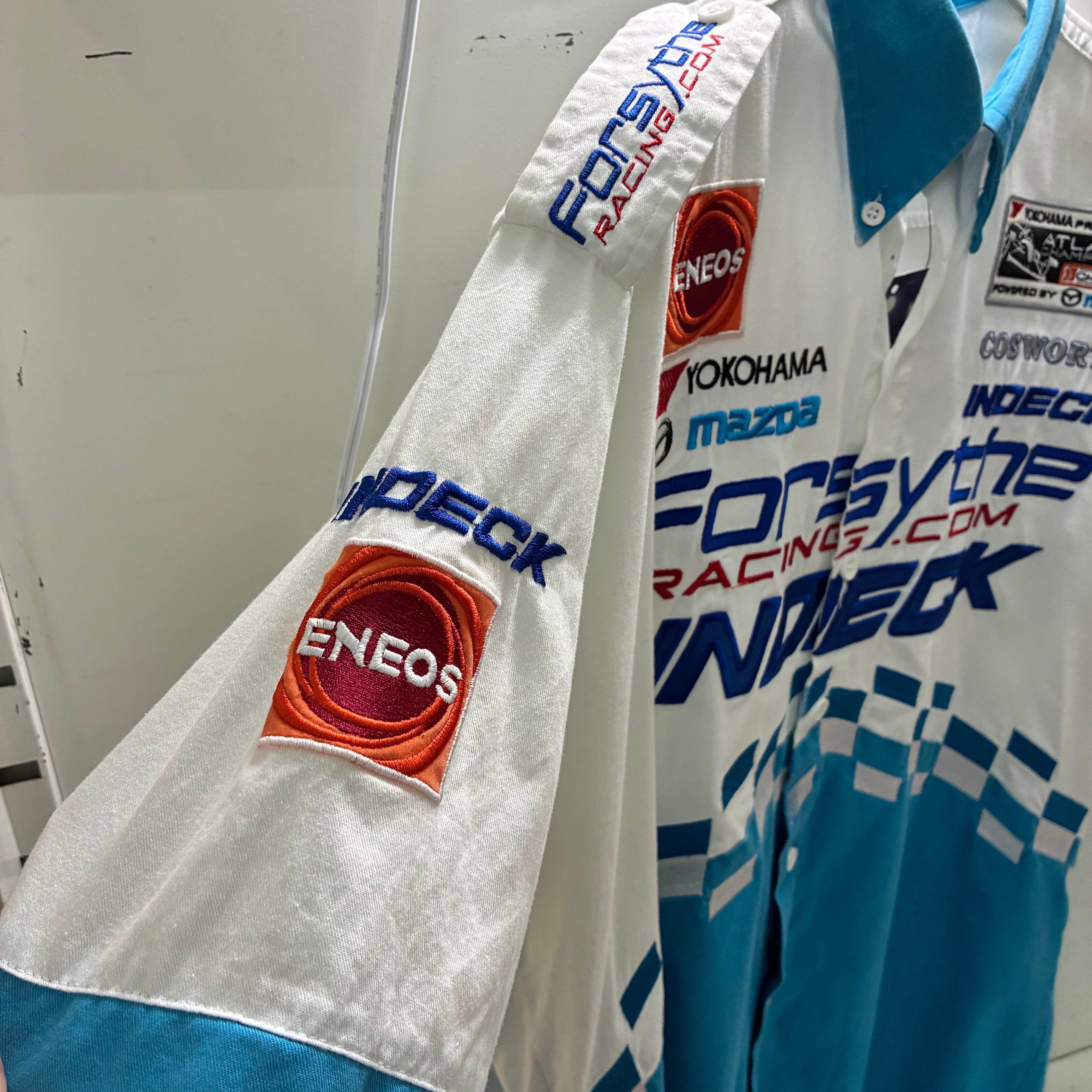 Forsyth Racing ワークシャツ 白×水色 フルデコ 刺繍 ピットクルー