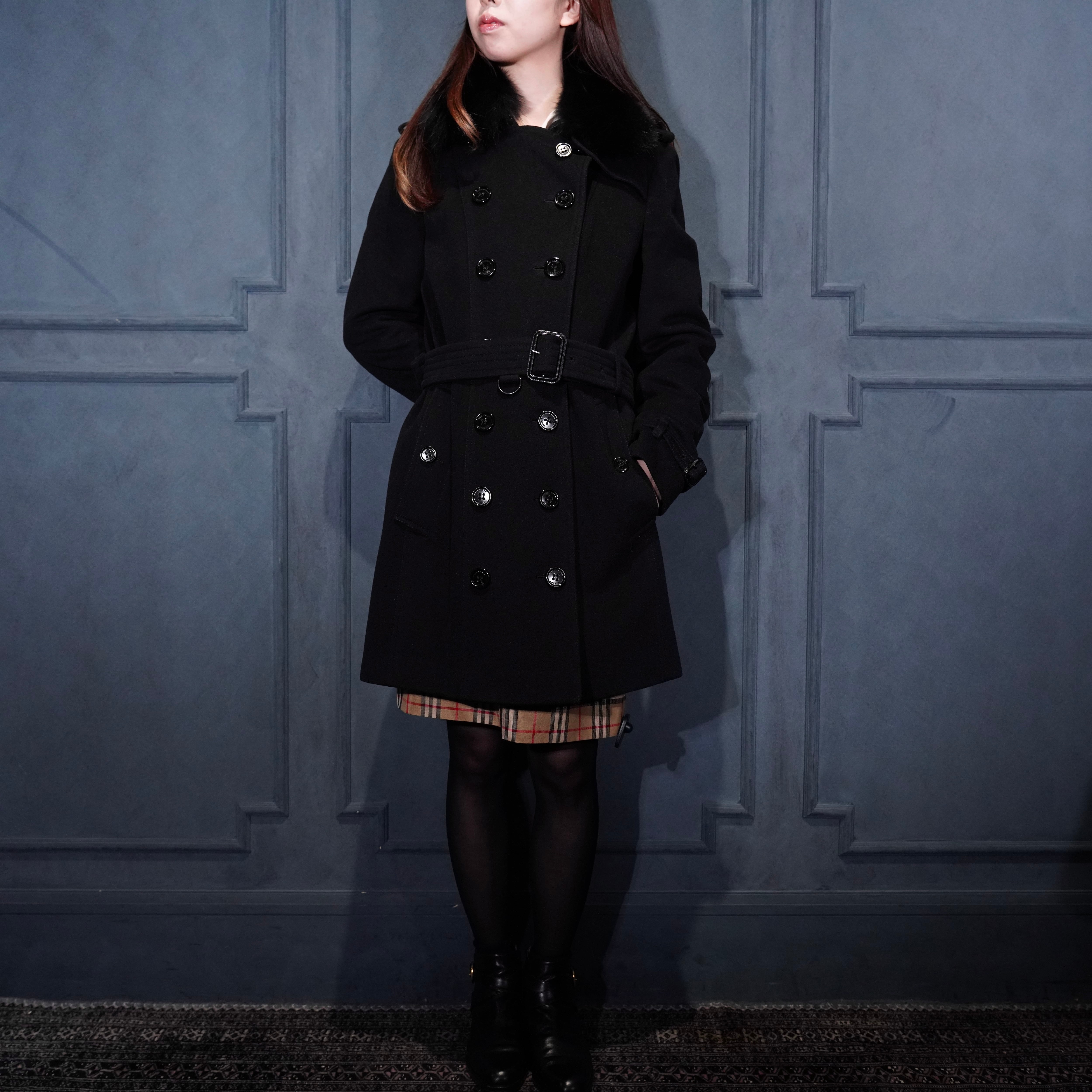 BURBERRY LONDON SANDRINGHAM BLUE FOX FUR CASHMERE BREND WOOL