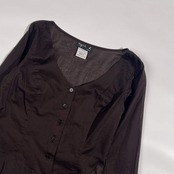 agnes b. アニエスベー フレアスリーブ シアー Vネック 長袖 ブラウス 36/ブラウン系 レディース