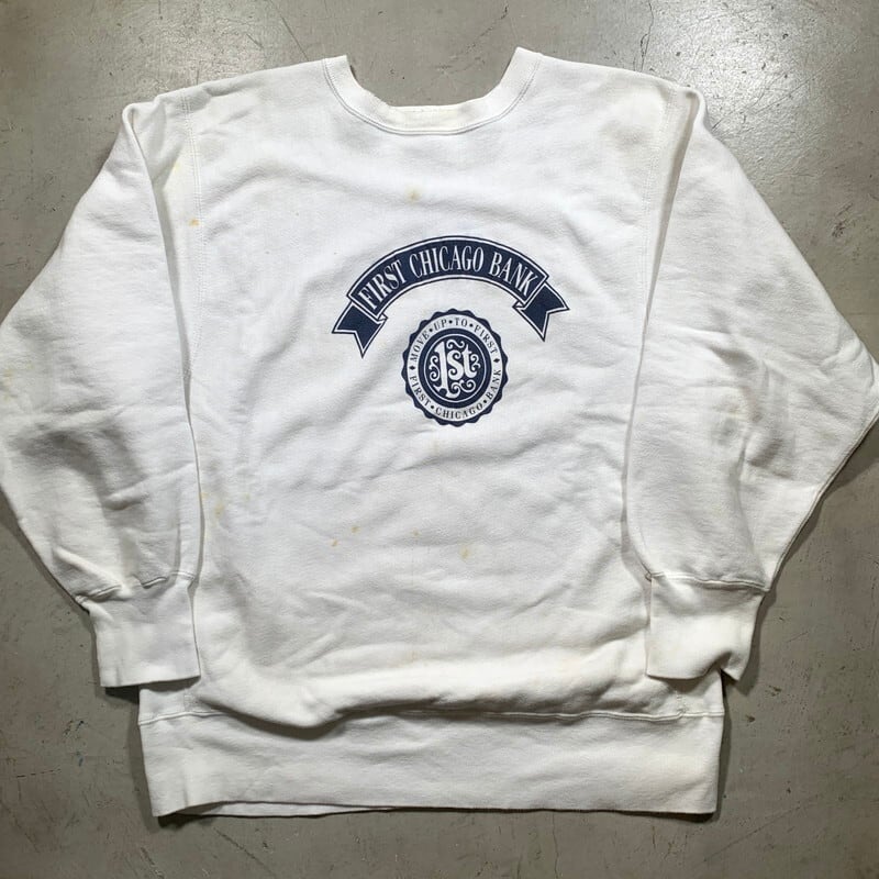 90's Champion チャンピオン リバースウィーブ スウェット ホワイト FIRST CHICAGO BANK 企業物 アドバタイジング  X-LARGE USA製 希少 ヴィンテージ BA-1630 RM2049H | agito vintage powered by BASE