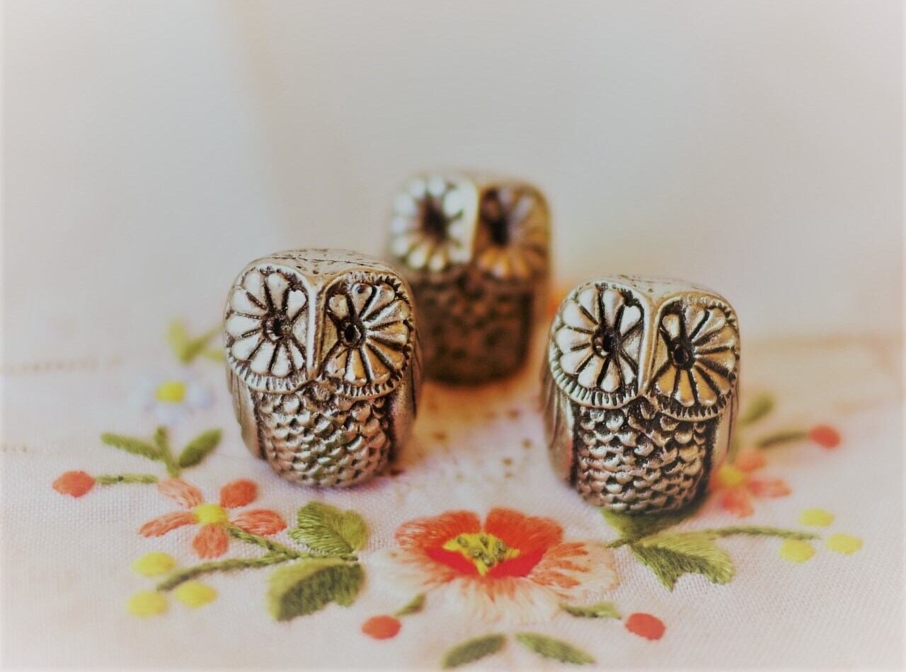 錫のフクロウ3羽 ピューターオウル bubobubo ドイツヴィンテージ