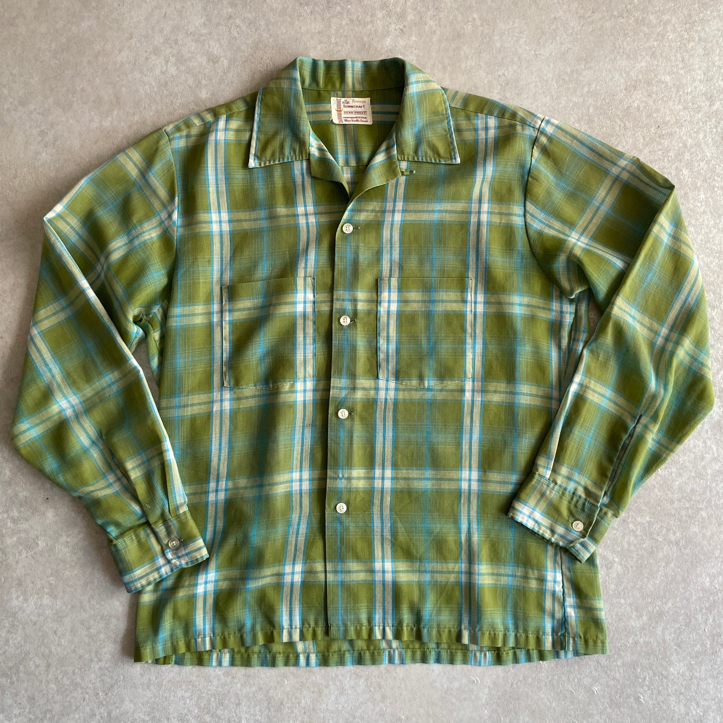 1970s Vintage TOWNCRAFT Open Collar Shirt M Made in USA H362