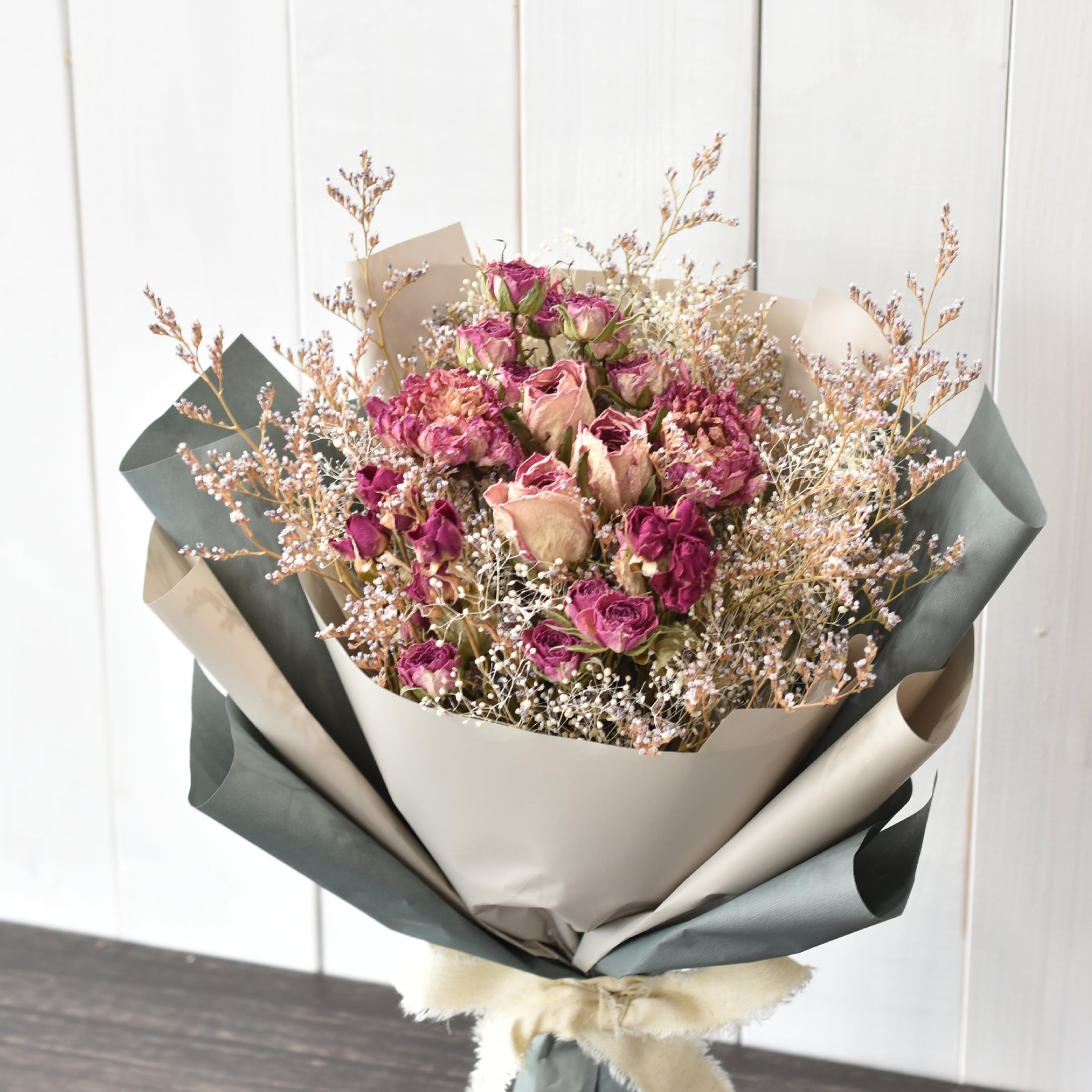 ピンク系のドライフラワーブーケ」 | フラワーブティックはなむら