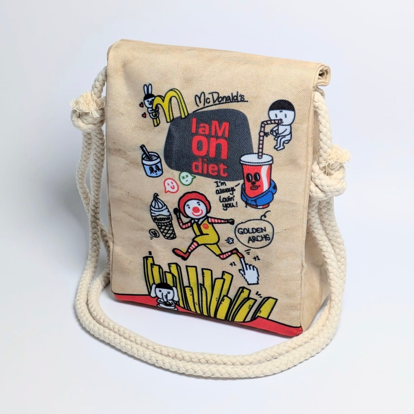 【 McDonald's(マクドナルド ) 】『 I am on diet. 』ロープショルダーバッグ*紙袋風 / Food Bag 〚アメリカン雑貨 アメトイ〛