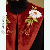 【2color】静かな実りと花咲く刺繍のベルベットケープ 《C0265》