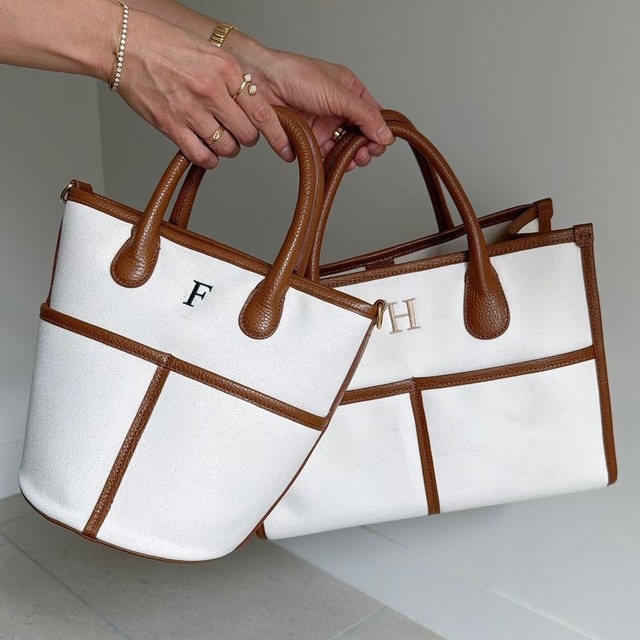 Buddy. canvas bag tall【WHT×BRN】