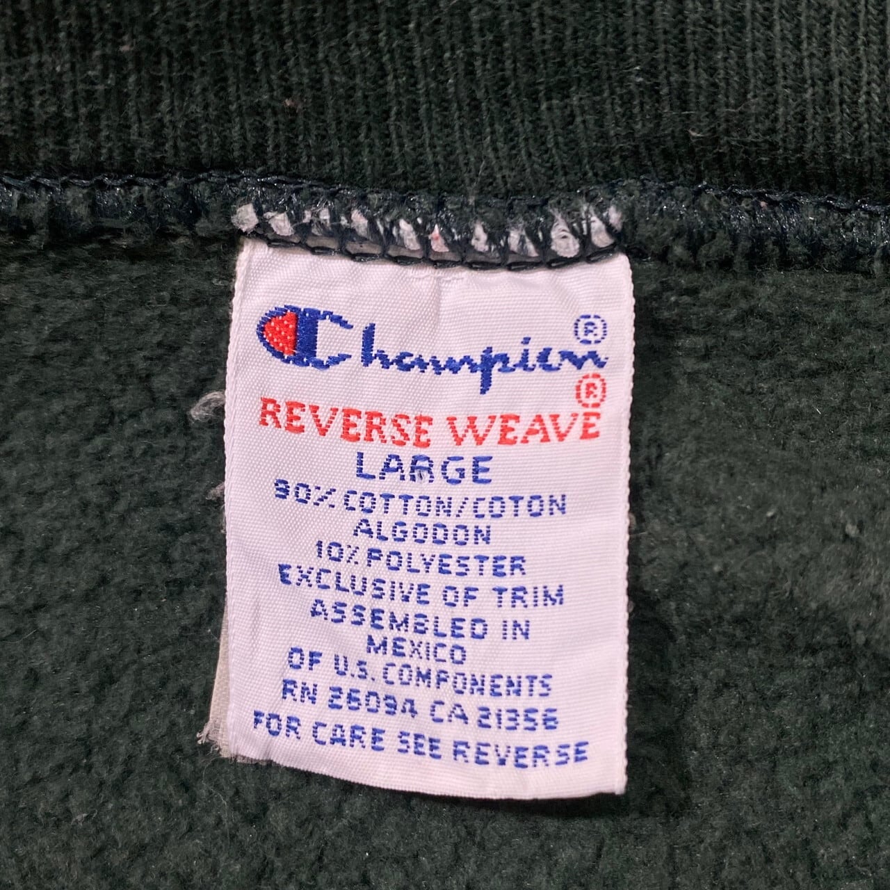 90年代 メキシコ製 刺繍タグ Champion チャンピオン REVERSE WEAVE リバースウィーブ ワンポイントロゴ スウェットトレーナー  ヴィンテージ グリーン メンズL 古着 【スウェット】 | cave 古着屋【公式】古着通販サイト