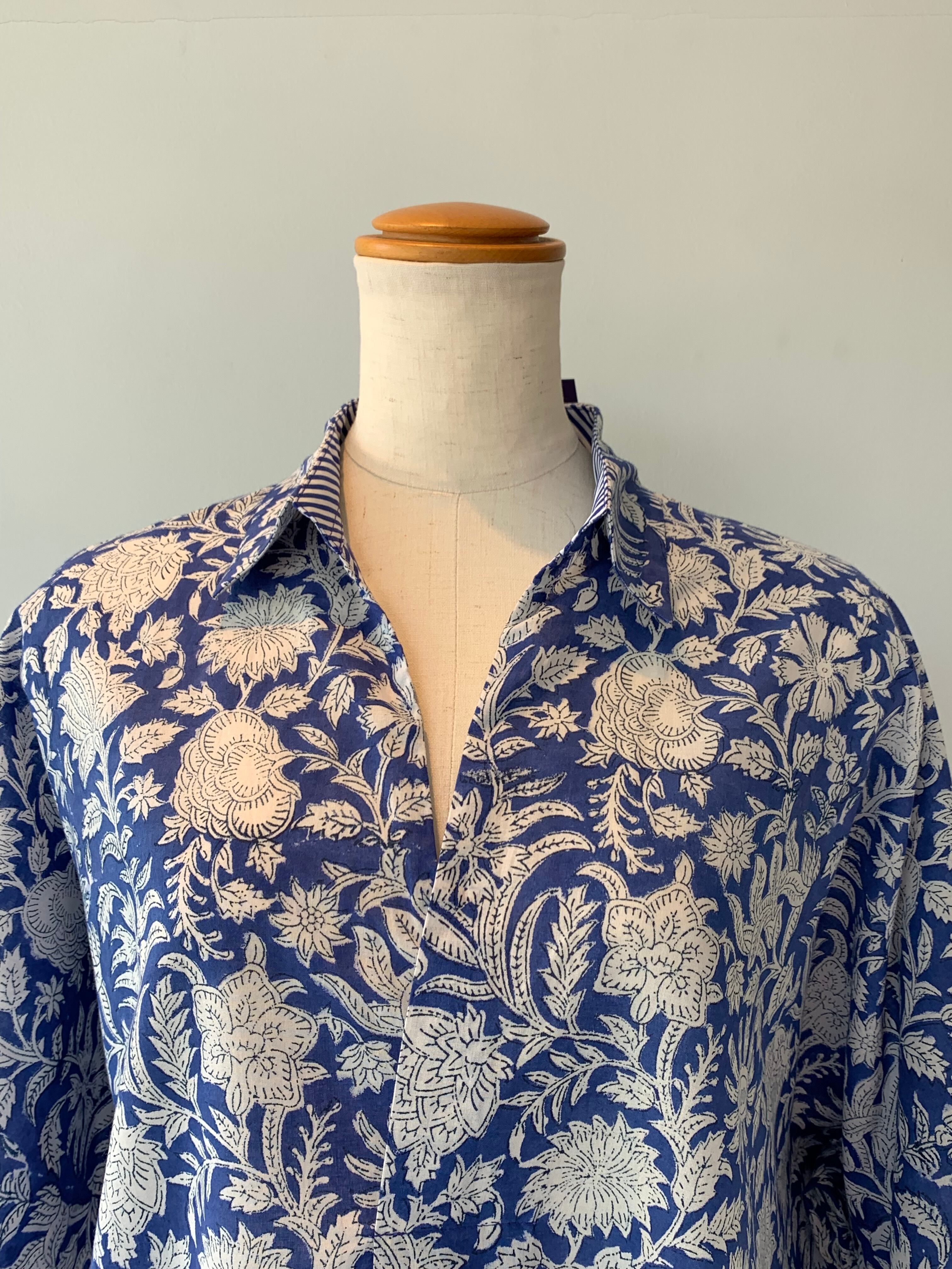 【新作】ブラウス 高級インド綿 ブロックプリント 春夏ファッション