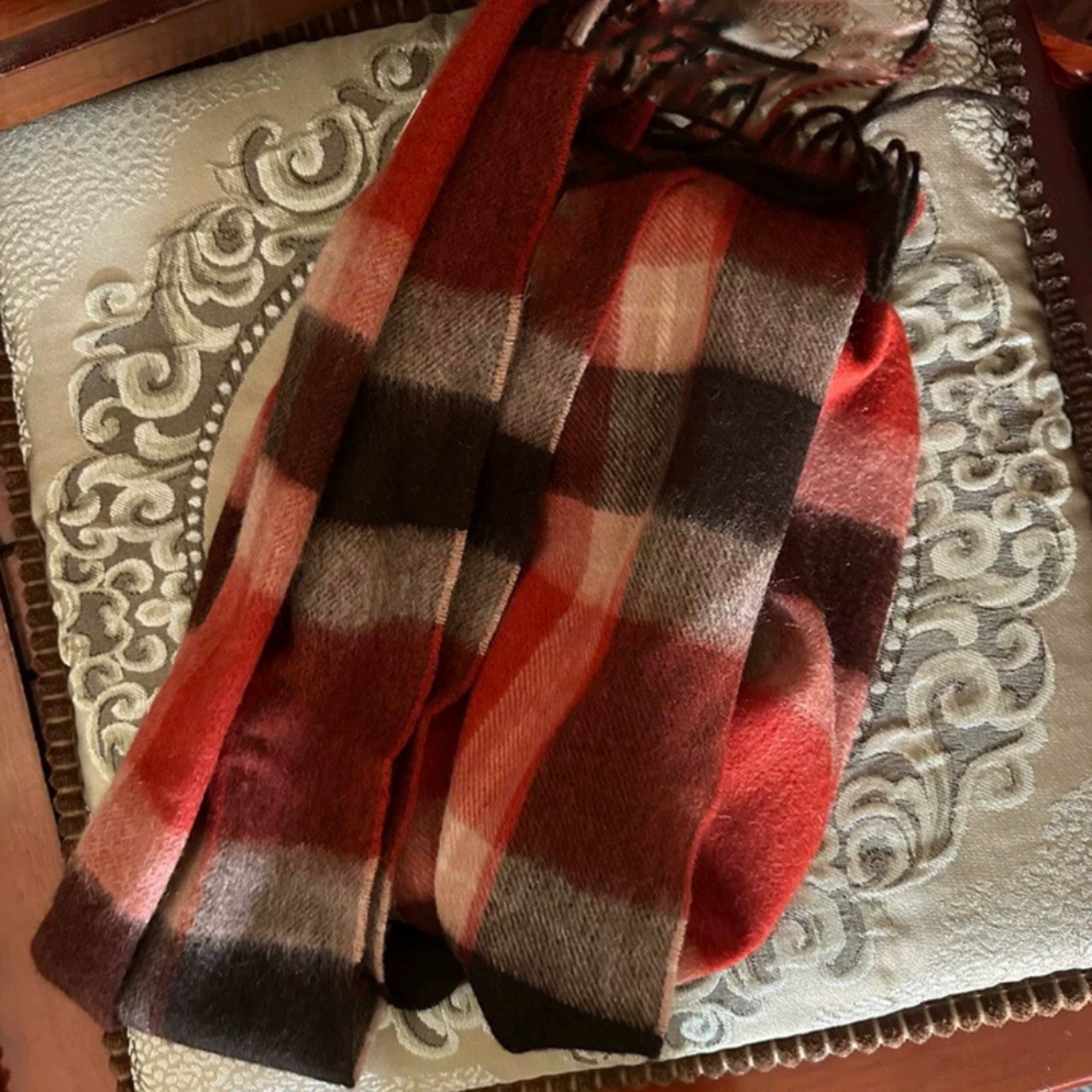 チェック柄フリンジマフラー 9color W10274