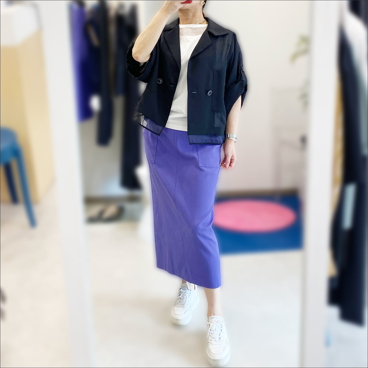Lallia Mu ハーフスリーブダブルジャケット 2612261 Off/yellow/black