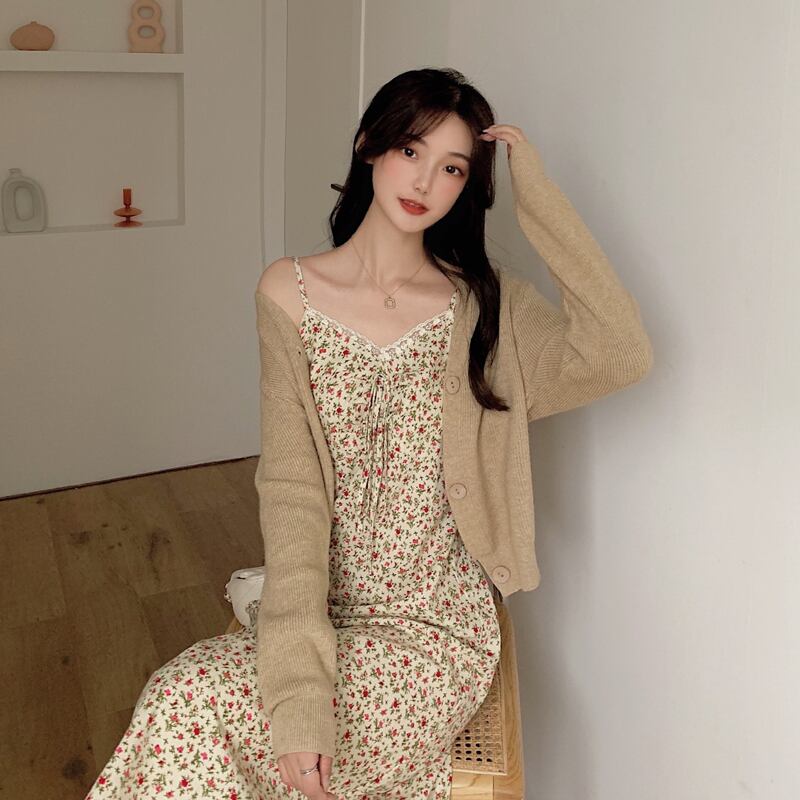 スカート スプリングウェスト薄手フローラルドレス 春物 花柄 試着室77197918430