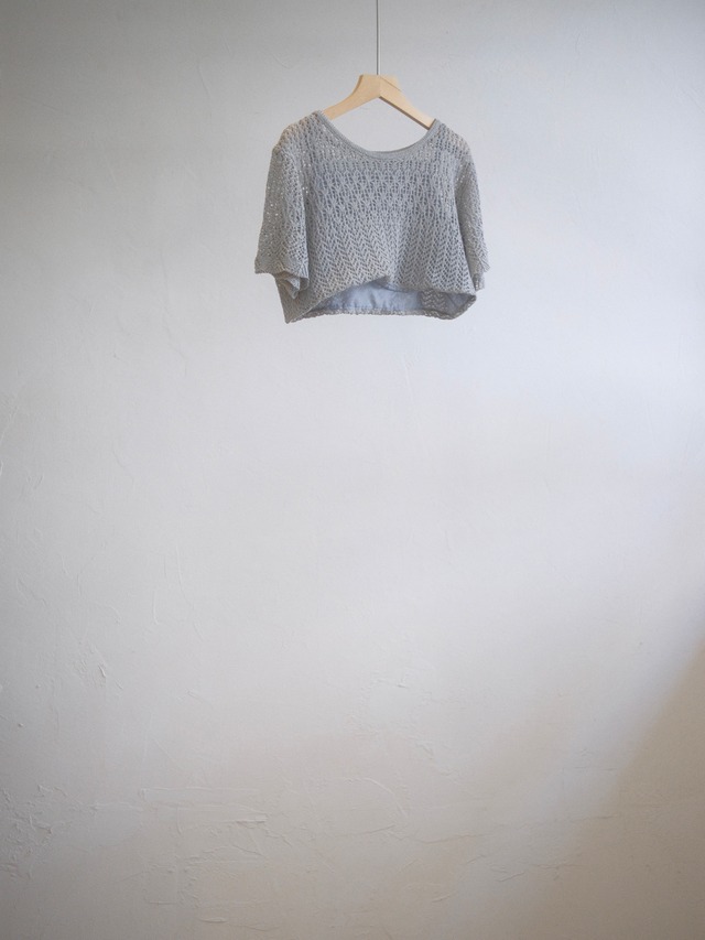 Sheer Pattern Crochet Short Knit / GRAY
