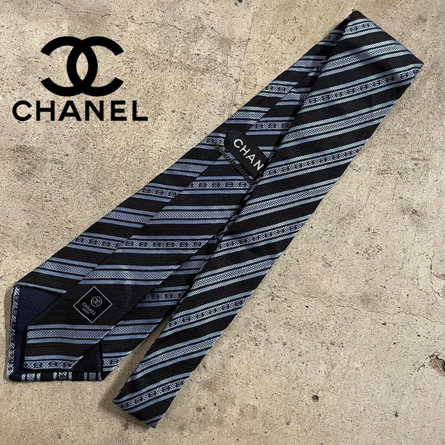 【CHANEL】made in Italy chain CCmark design silk necktie/シャネル イタリア製 ココマーク デザイン シルク ネクタイ/#0719/osaka