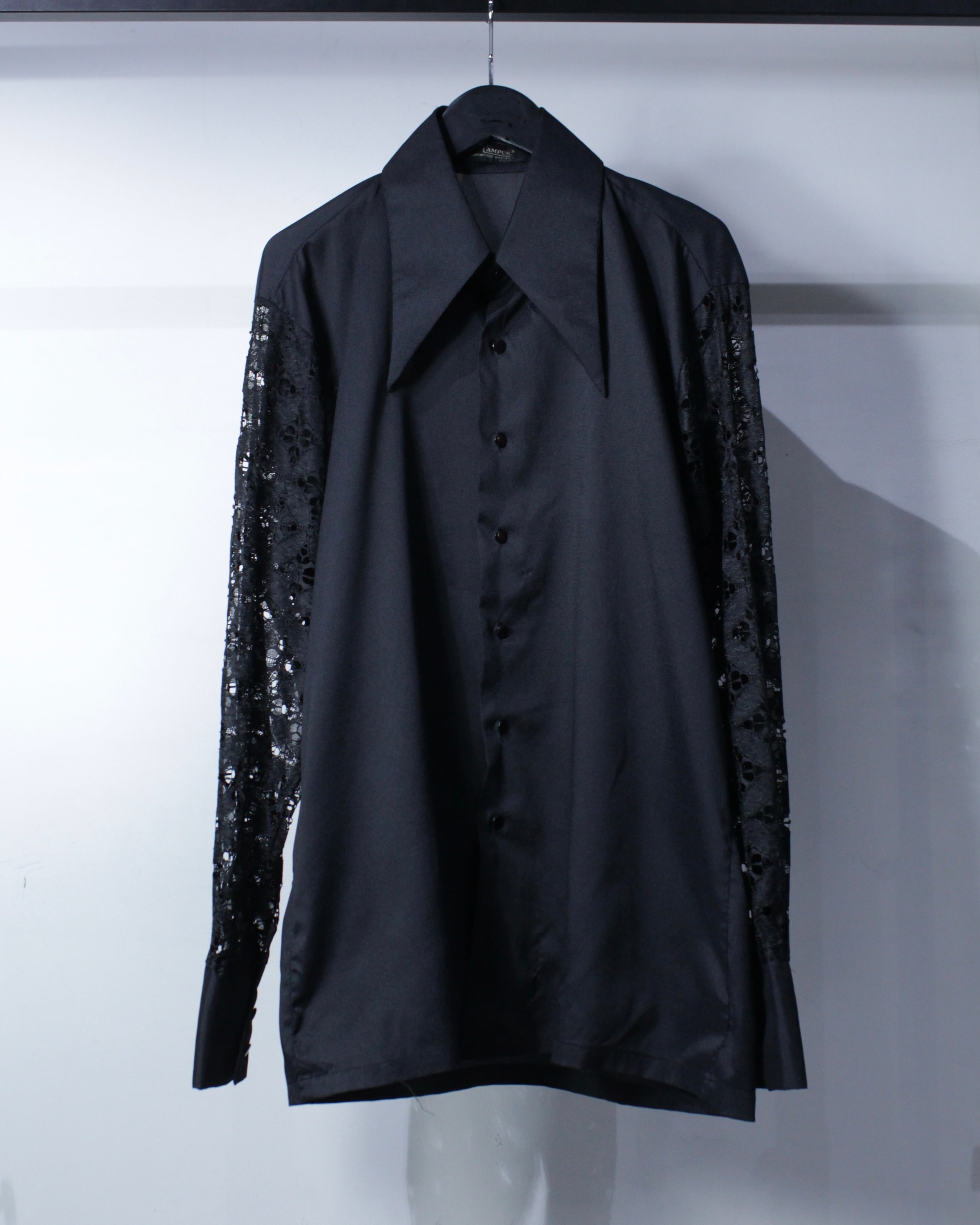 Caka BLACK】70's “Campus” Lace Switching Vintage L/S Shirt | Caka