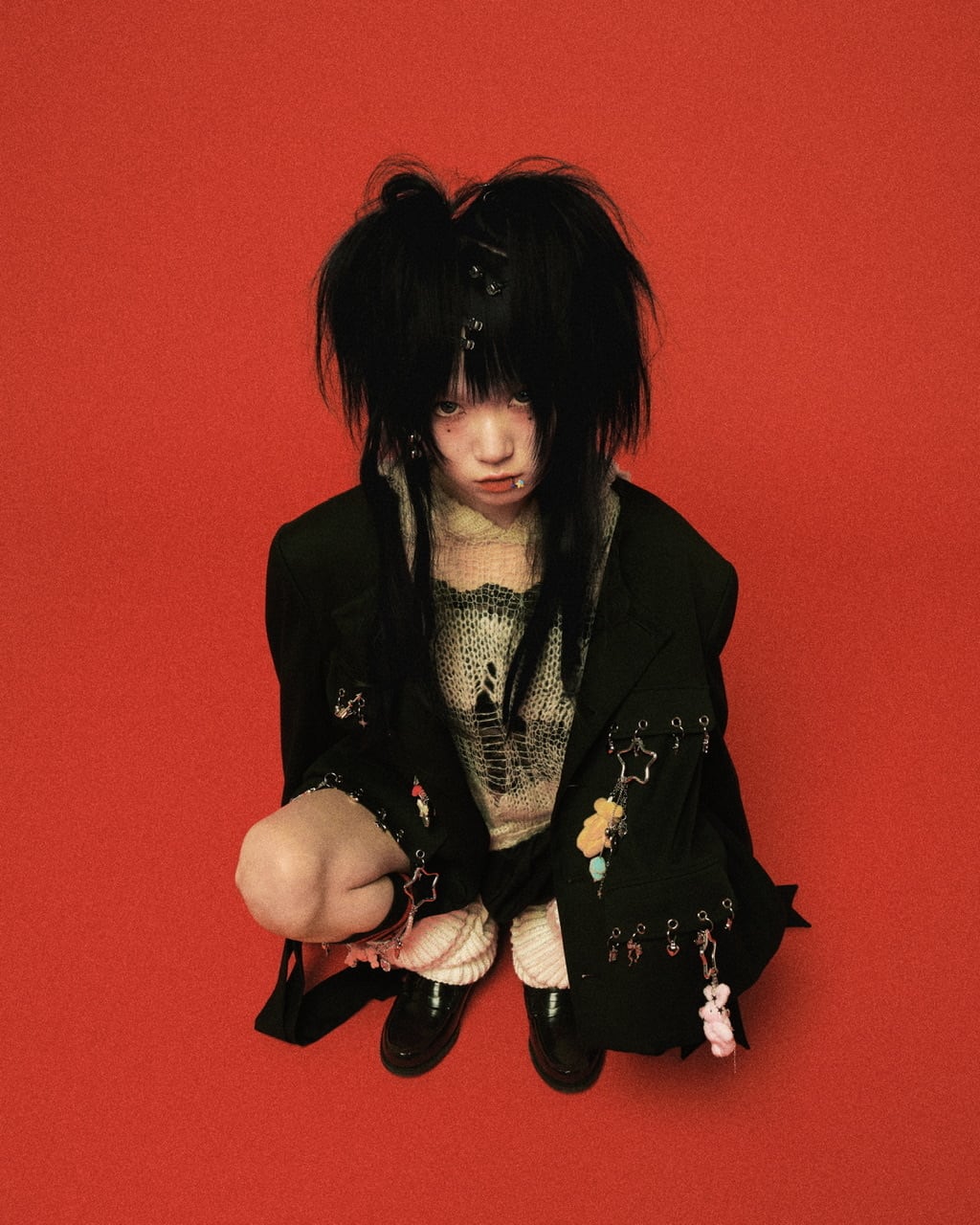 ノーカラーチャームジャケット　RED