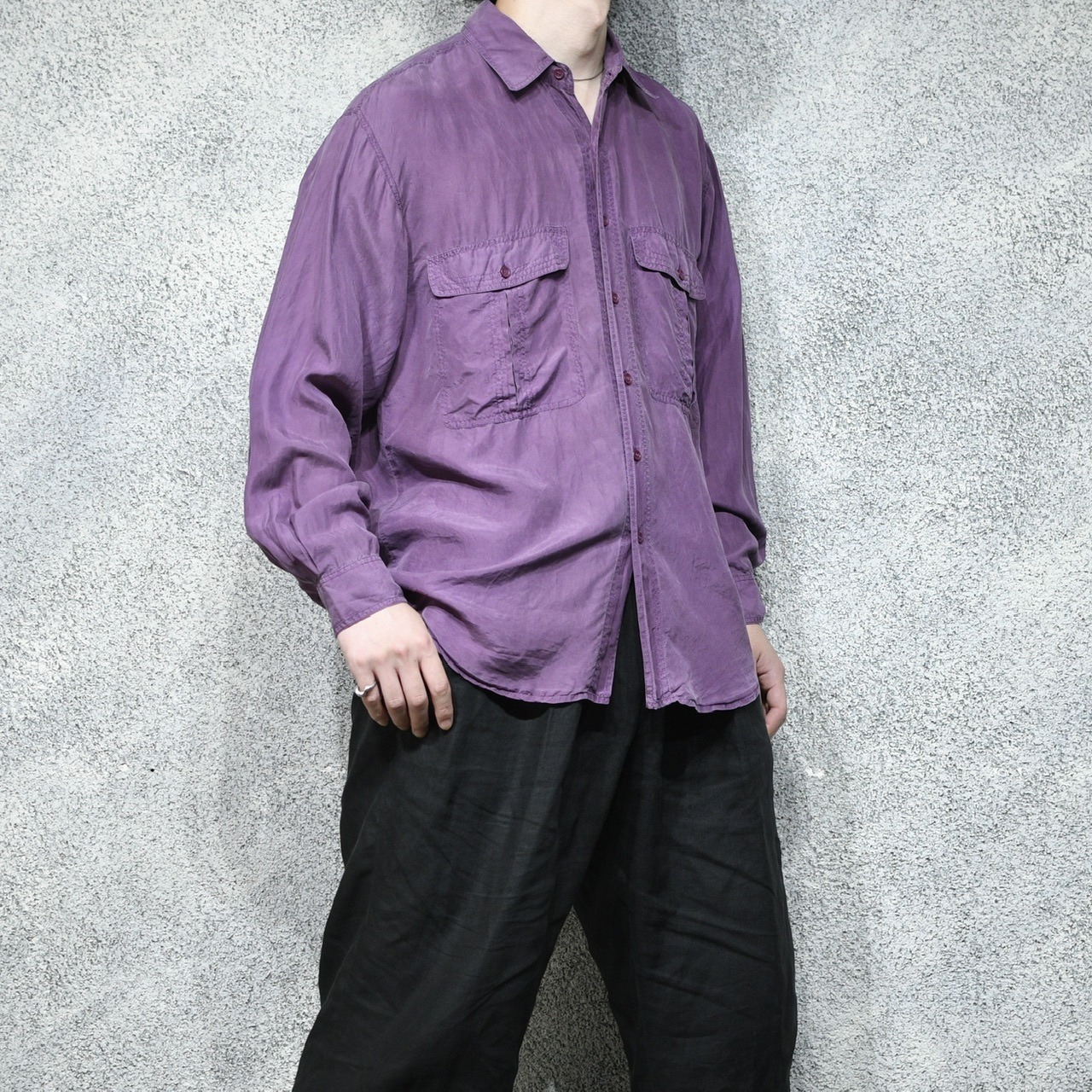 double pocket purple silk shirt