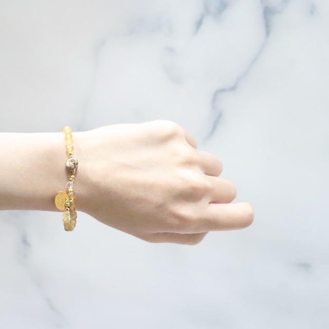 【Like a Honey Candy】シトリン×バロックパール×水晶 ブレスレット