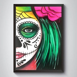 バリ キャンバスアート (メキシカンスカルガールB) 80×60cm これ1枚でお洒落なお部屋【バリ島直輸入】