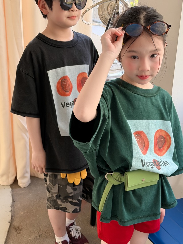 【KID】ベジタリアンフェイスプリント半袖Tシャツ - 10