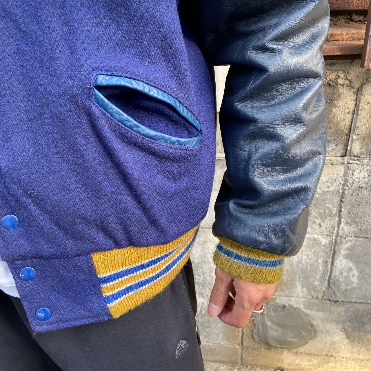 80年代 USA製 TROPHY JACKET 袖レザー ウールスタジャン ワッペン