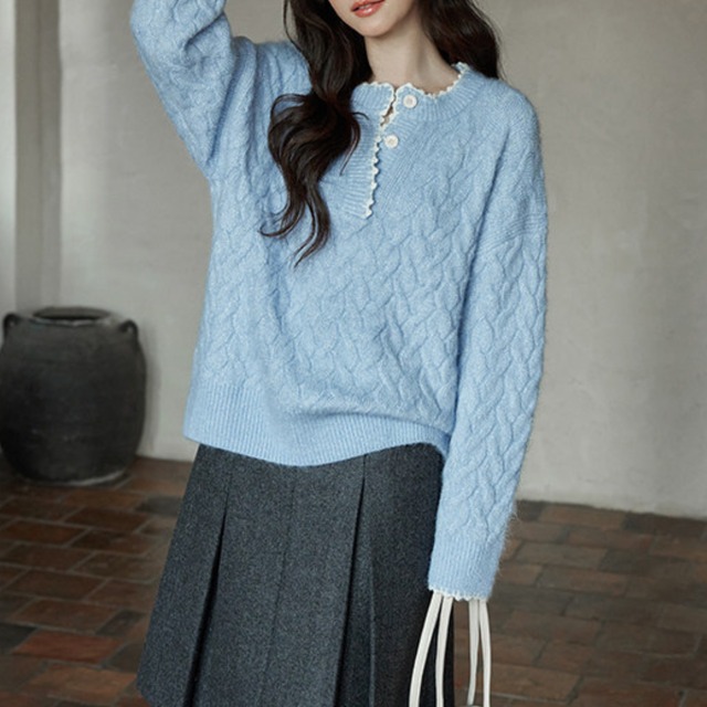 chunky knit pullover with cable design