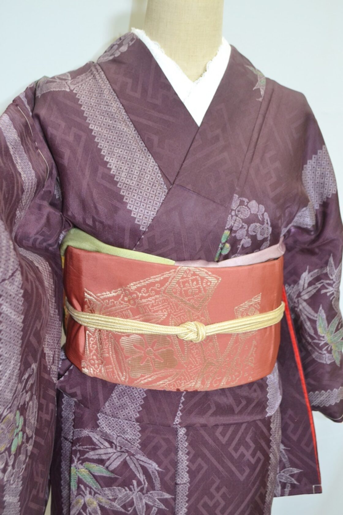 アンティーク着物 印伝風 紫 鹿の子【大正ロマン】小紋 普段着 