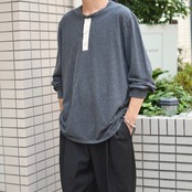 henry neck long sleeve tee charcoal gray