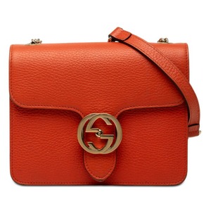 グッチ インターロッキングG 斜め掛け チェーン ショルダーバッグ 510304 オレンジ レザー レディース GUCCI 【中古】