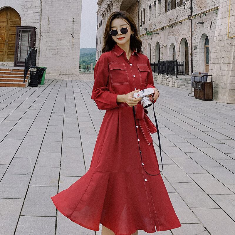 【新作】【送料無料】 マタニティドレス2020秋と冬の新しいシフォンラペルトレンディなママドレス小さな新鮮なミドル丈ドレス妊婦-アリババ オータム 秋物 ウィンター 冬物 expec240752562331