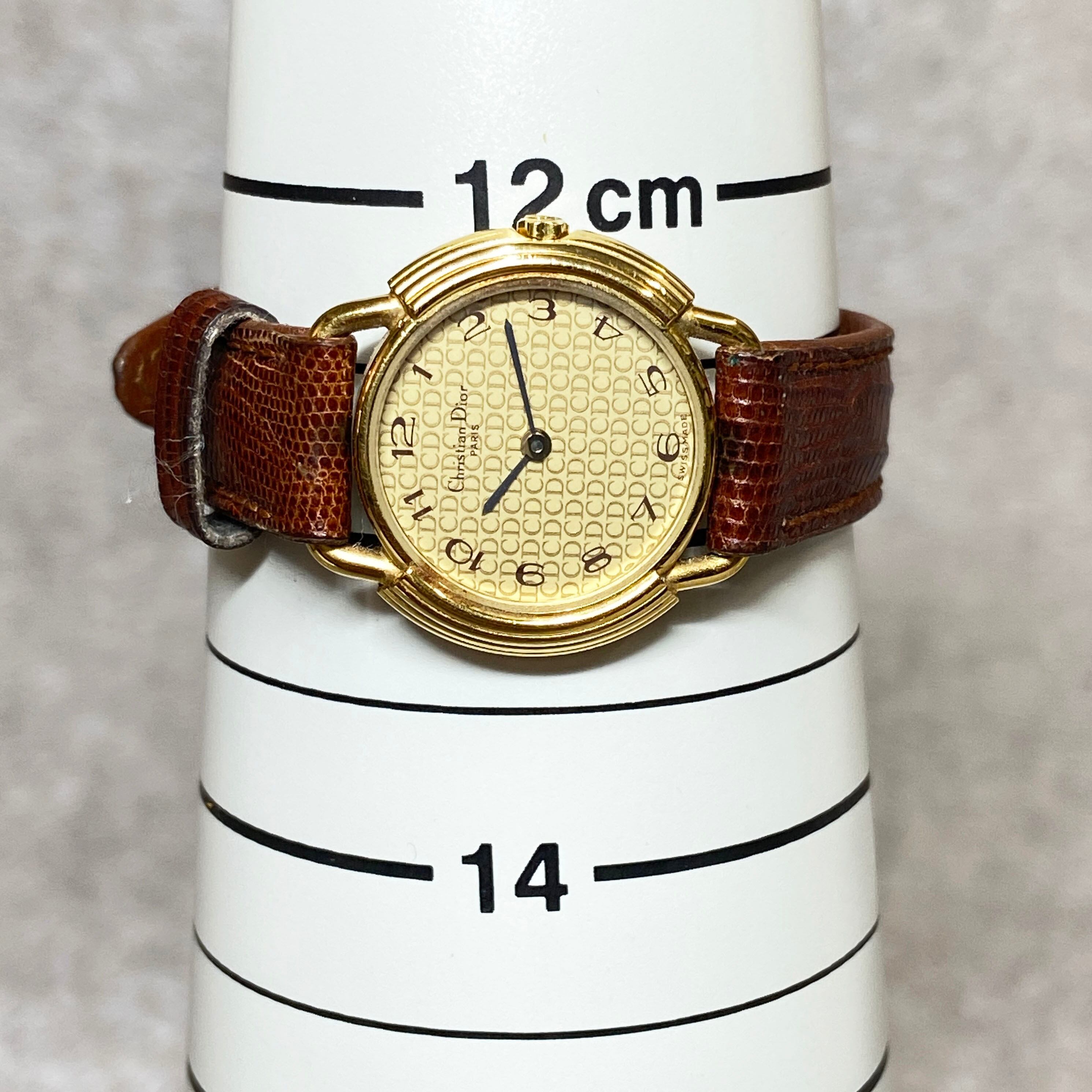 クリスチャンディオール　天然ダイヤモンド　腕時計　稼働品　革ベルト　ゴールド
