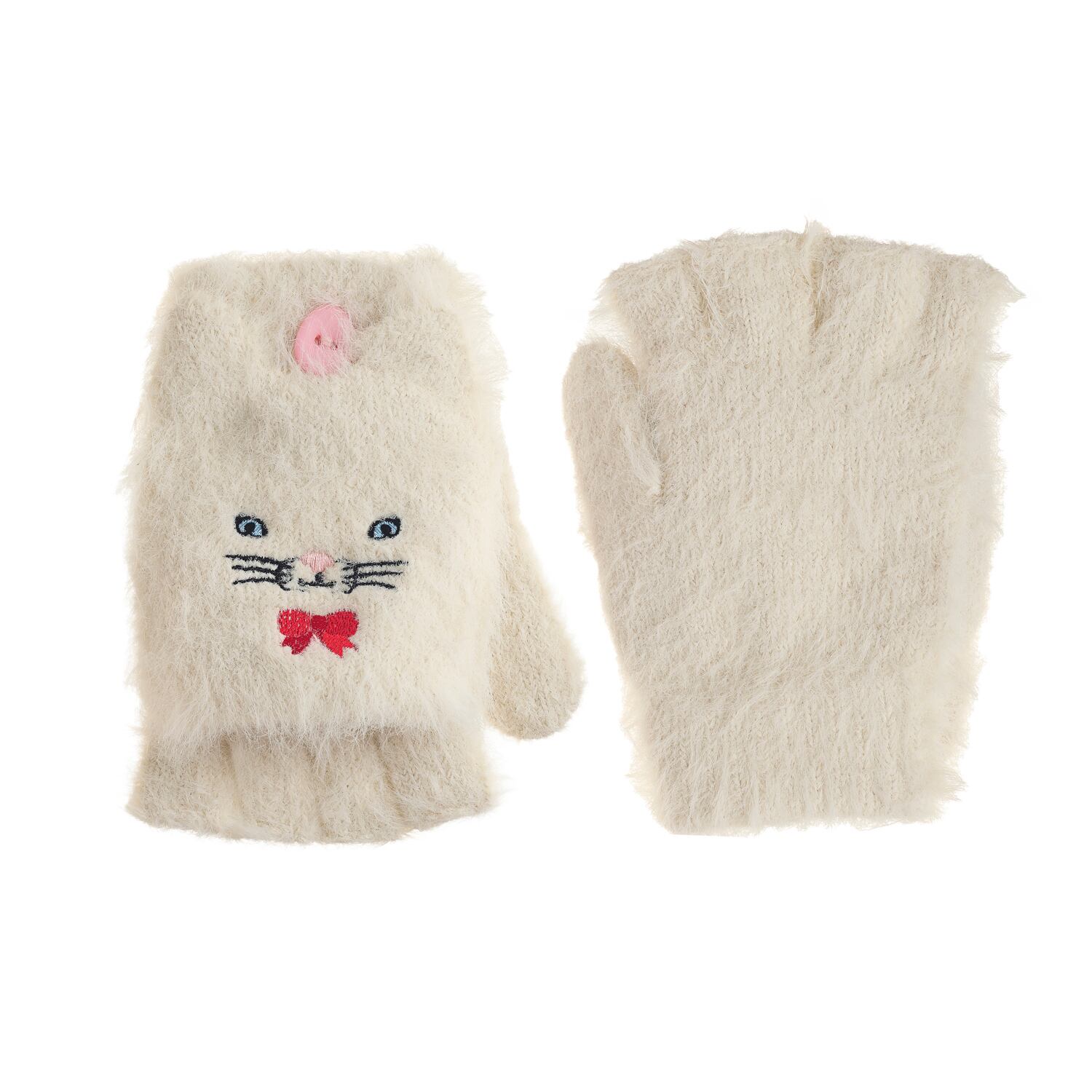 M2692W-1:Cute Kitten Fluffy Gloves 3-6 Years-WHITE