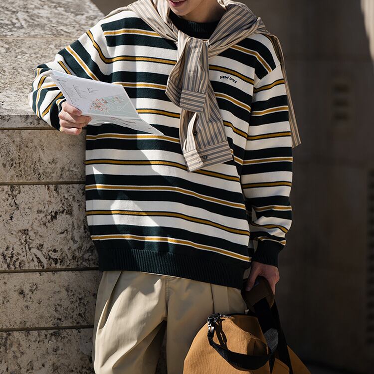 ★STRIPED ROUND NECK SWEATER　　　17288