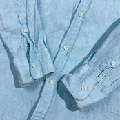 リネン100%  SHIPS シップス Herdmans社 長袖シャツ M/スカイブルー系 メンズ