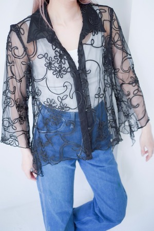 code embroidery sheer shirt