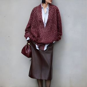 Shirt & v-neck knit & skirt setup　000690