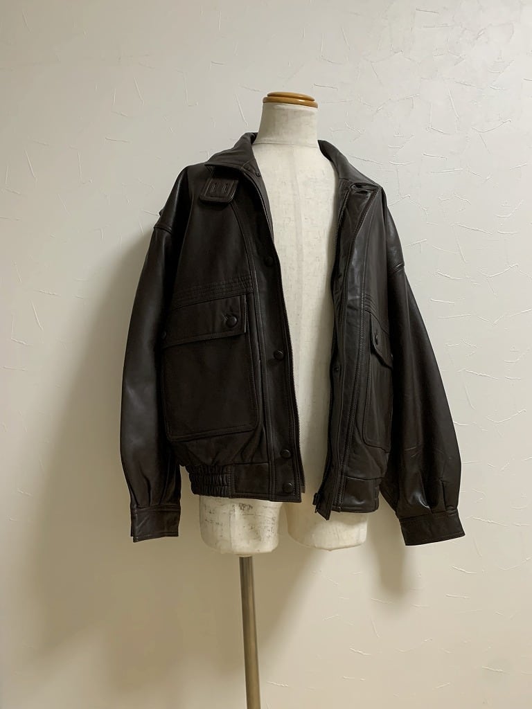 1980~90's Stitched Design Stand Collar Leather Jacket
