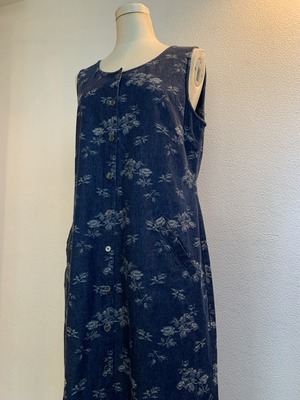 Woven Pattern Denim No Sleeve One-Piece