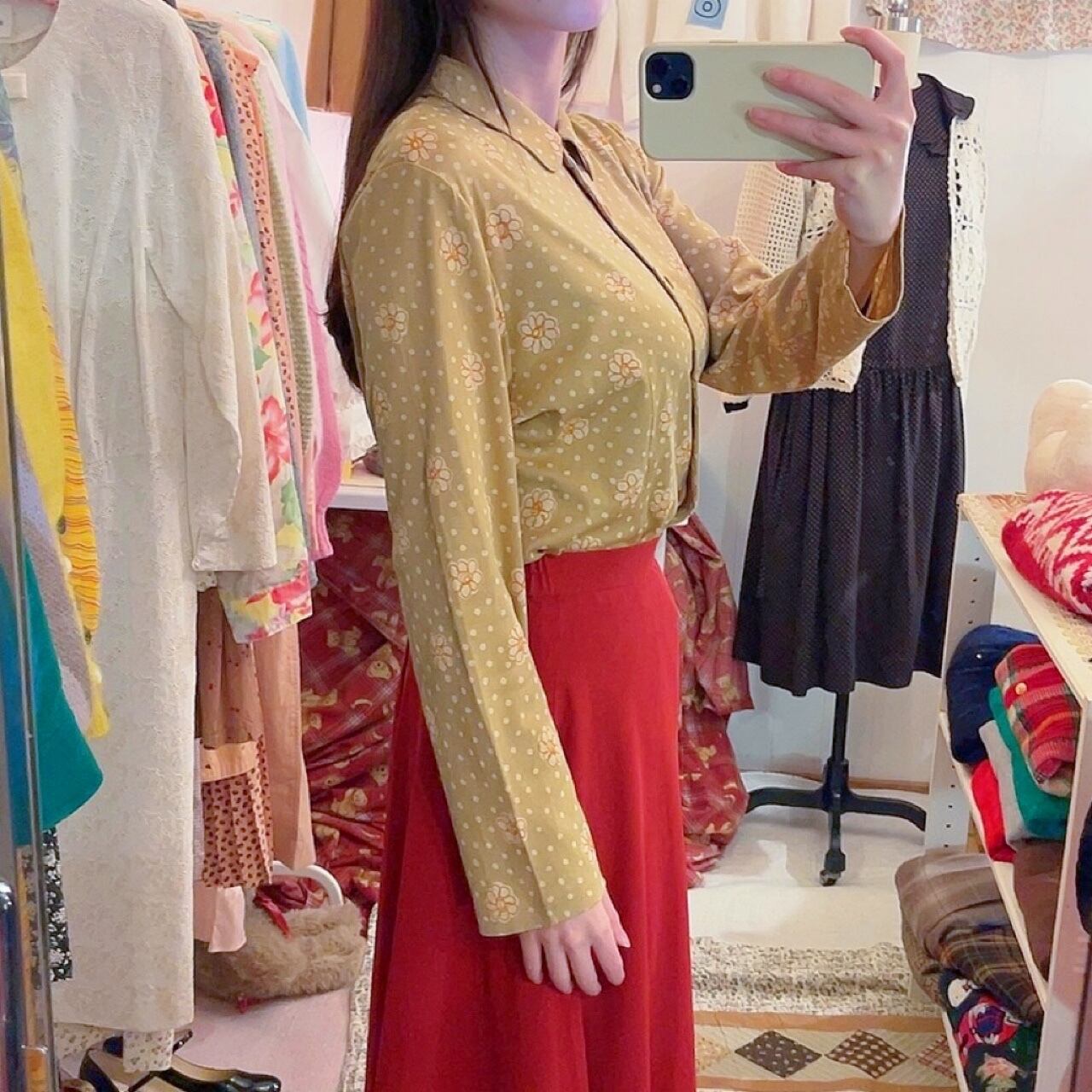 handwriting flower dot printed blouse