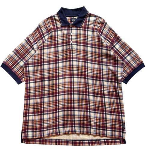 【USA製】90s DOCKERS 半袖 ポロシャツ メンズ L オレンジ×ベージュ チェック メンズ L VINTAGE アメリカ製 ドッカーズ
