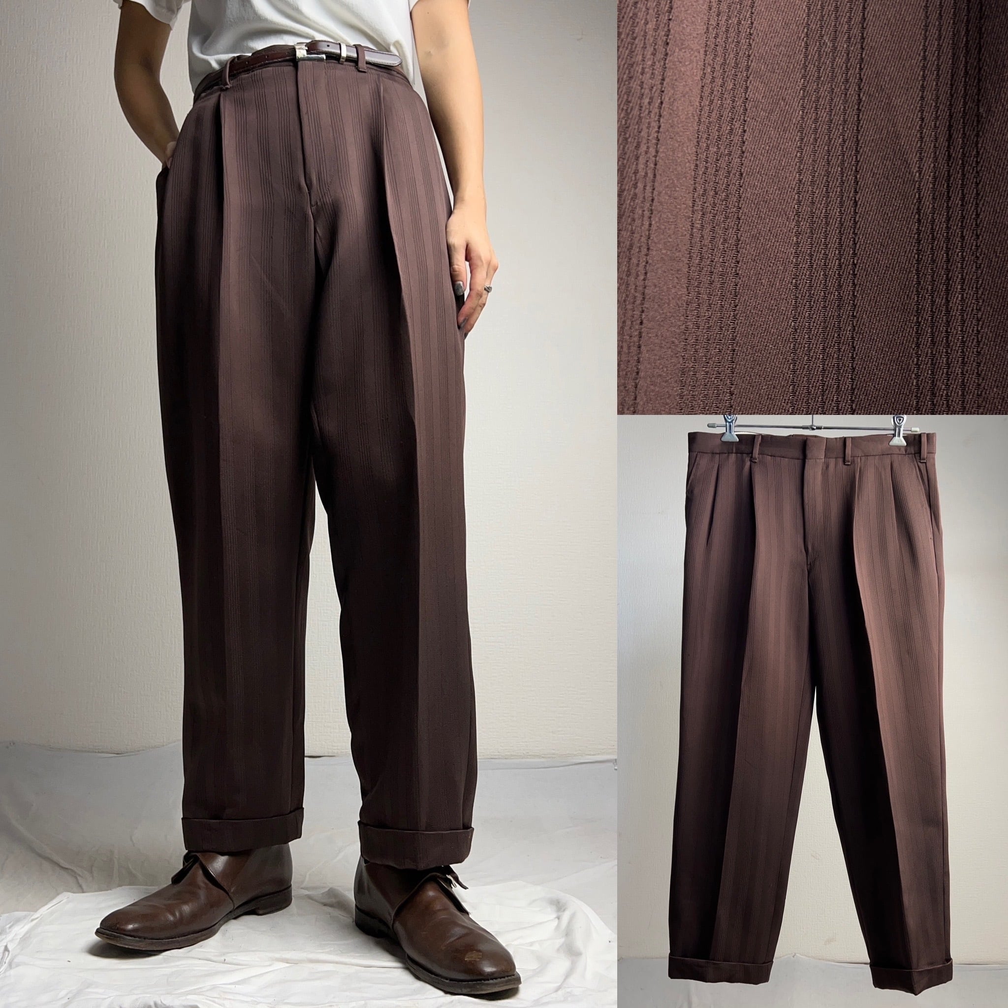 Stripe Slacks Pants Brown ストライプ ワイドスラックス ブラウン 2